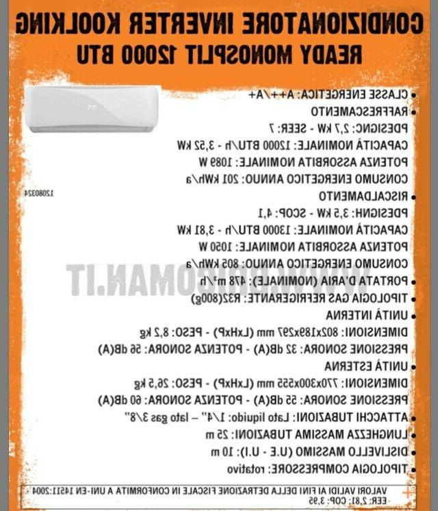 condizionatore monosplit inverter 12000btu nuovo